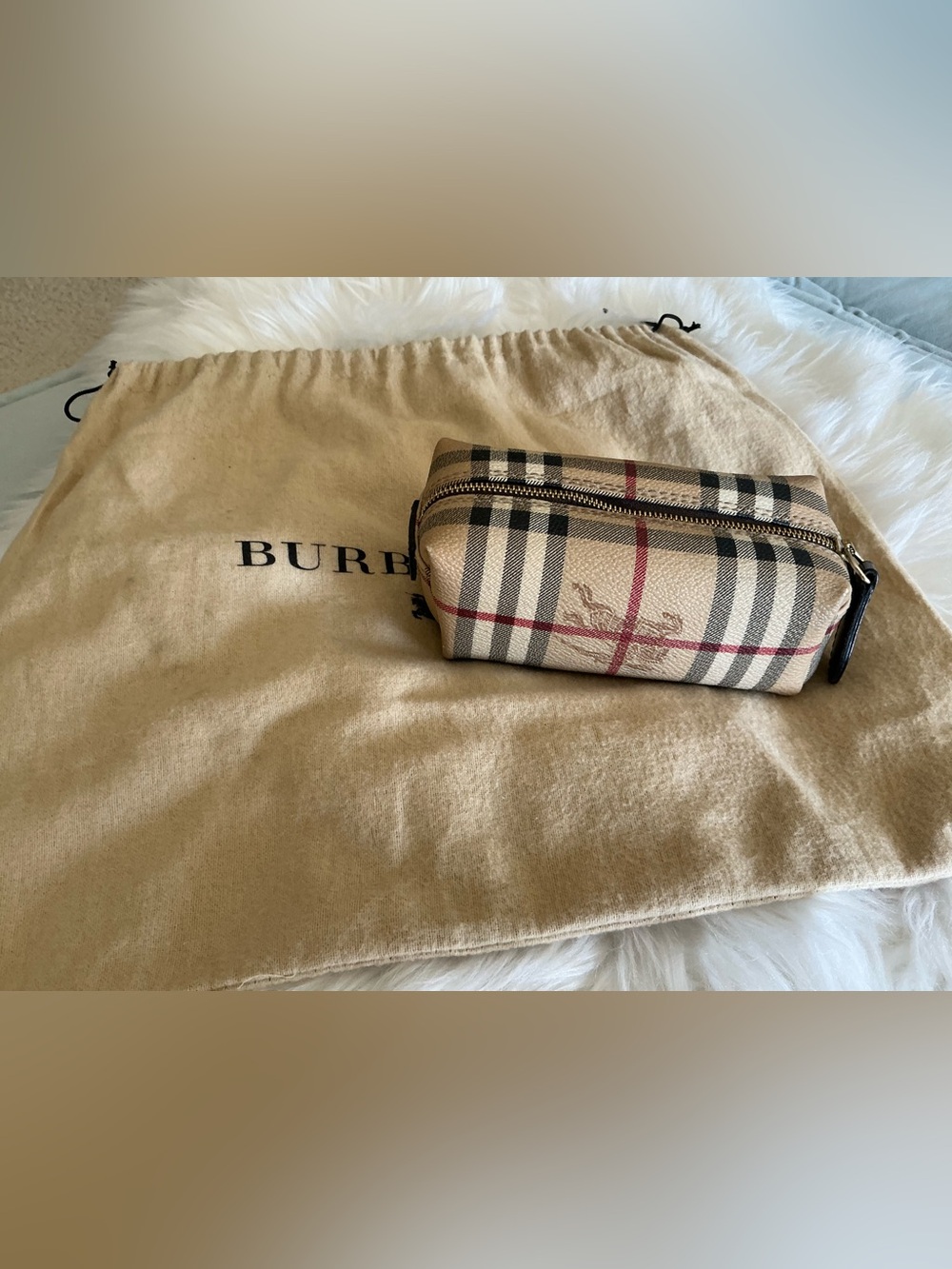 Burberry Beige Black Red Check Cosmetic Pouch